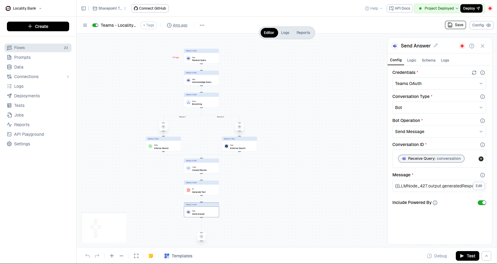 Locality Bank Microsoft Teams workflow in Lamatic Studio
